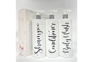 Print Maniacs 3 Set Mrs Hinch Inspired White Personalised Dispenser Pump Bottles Shampoo Conditioner Body Wash (Black)