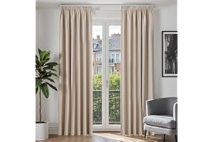 ‎TOPICK TOPICK 100% Verdunklungsvorhänge Gardinen mit Kräuselband Vorhänge Wohnzimmer Schlafzimmer modern Blickdicht Leinenoptik, H225xB140 cm Thermovorhang Übergardinen Gardine Landhausstil 2er Set Beige