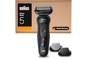 Braun Rasoir Electrique Homme Series 5 52-N1650SI Noir Etanche, Lames Flexibles Pour Raser Doucement Visage et Barbe, 2 Modes De Rasage, Coffret Avec Accessoire Tondeuse A Barbe et Pour Le Corps