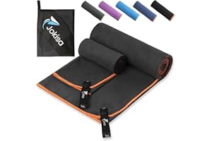 Jokisa 2 Set Asciugamano Microfibra (180x90cm Telo Grande+100x50cm Telo Palestra),Asciugatura Rapida e Senza Sabbia Telo Mare,Asciugamani Palestra Adatto per Fitness,Spiaggia (Nero - Arancio)