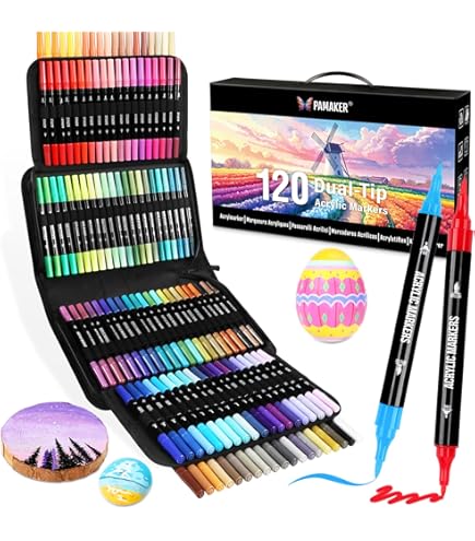 Vakki 120 Acrylstiften Voor Stenen Waterdicht, Penseelpunt Acrylstiften Acrylic Marker Set Perfect Beschilderen Glas Hout Keramiek Metaal Canvas 2872212598