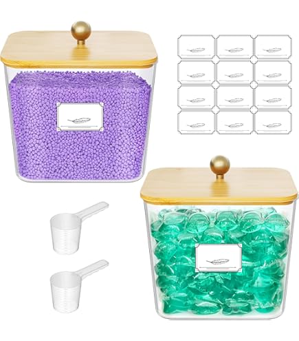 2,7L Waschmittelbox Set Lifewit 2 Stck Wsche Pods Behlter Mit  Bambusdeckel Und Lffel - Schwarz