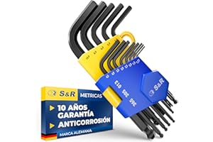 S&R Llaves Allen 13 pzs. Juegos Llaves Allen Profesionales Largas y pequeñas. Juego Allen key set para Coche Motos y Bicicleta. Con Llave Allen 6mm 8mm y 10 mm. Llaves Hexagonales Metricas
