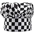 TRIXES Chef's Hat - Chequered Black and White - Professional Unisex Check Kitchen Accessory- for Cooking & Baking in The Kitchen or Great Fancy Dress Piece - Hats for a Baker/Chef Uniform