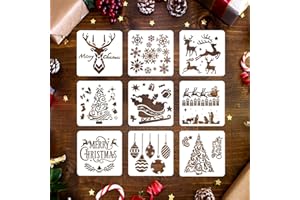 BOOHO 9 Pezzi Kit da Disegno per Stencil Natale in Plastica Riutilizzabile, Stencil da Disegno per Pittura Babbo Natale Albero di Natale Fiocchi di Neve Campane Renna La Finestre Decorazione