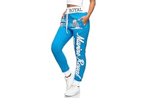 VIOLENTO Jogginghose Damen lang | Trainingshose für Frauen | Sporthose mit Bündchen | Freizeithose 100% Baumwolle | Hausanzug | enger Beinabschluss | Marine Royal 512