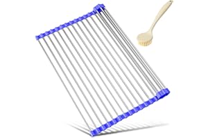 Milton' Store® escurreplatos + Cepillo de Regalo. Ideal para Secar Platos, Utensilios de Cocina, Frutas y Verduras. Escurreplatos Plegable sobre Fregadero, Escurridor Acero Inoxidable (Azul, 43 * 35)