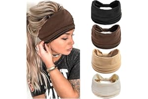 JUIMTIEN 4 Stück Breite Damen-Stirnbänder,Modische Stirnbänder,rutschfeste,elastische Haargummis,geknotete Stirnbänder,Yoga,Laufen,Fitnessstudio,Sport,schweißabsorbierende Stirnbänder