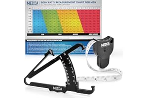 MEDca Body Fat Caliper and Measuring Tape - Skinfold Calipers and Body Fat Tape Measure Tool for Accurately Measuring BMI and Weight-Loss, Black