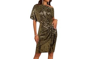 GRACE KARIN Damen Pailletten Kleid Glitzer Party Club Cocktailkleid EIN-Schulter Gerüschtes Bodycon Kleid