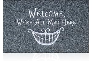 AOAOPQ Door Mats Outdoor Welcome Mat Indoor Smiley Doormats with Non-slip Rubber Backing,We're All Mat Here Door Mat Easy to Clean 46x70 cm Grey