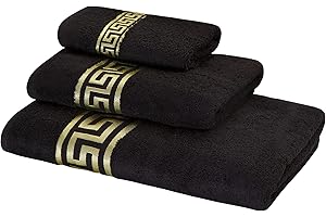 Belle Arti Premium Meander Ręczniki prysznicowe, dla gości, puszysta bawełna frotte (zestaw 3 szt. – 30 x 50 + 50 x 100 + 70 x 140 cm, czarne)