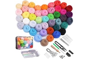 Reovin 45 Farben Nadelfilz Set, Filz Starterset Filzwolle Nadelfilzen Set mit Filznadeln und Aufbewahrungstasche, Filzwolle Werkzeu für Trockenfilzen DIY Handwerk