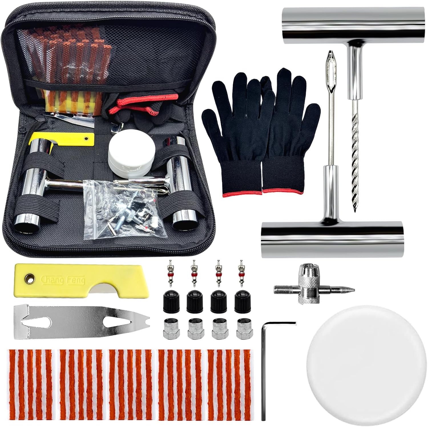 Creacloud kit profesional de reparación de pinchazos 45 pcs para coche, moto y todoterreno, neumático antipinchazos, mechas y clavos, para emergencias en carretera y montaña