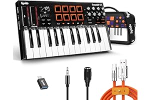 Synido USB C MIDI Keyboard Controller 25 Key with Drum Pads, Velocity-sensitive Full-size Keys, OLED Screen, Portable Midi Controller Beat Maker Machine for Music Production, Black, TempoKEY K25
