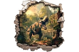 ‎SAMUNSHI Samunshi® Wanddeko Wandriss mit Dino Tyrannosaurus Rex T-Rex Dinosaurier Fenster in andere Welt Portal Wallart Wandtattoo für Wohnzimmer Küche Wandaufkleber Wandsticker 70x70cm