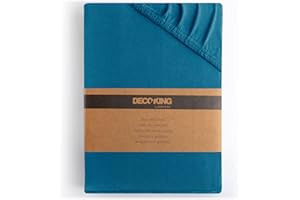 DecoKing prześcieradło z gumką 180x200-200x200 cm jersey bawełna niebieskie Amber