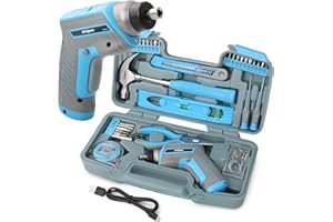 Hi-Spec Juego de 35 Herramientas con Destornillador Eléctrico USB 3.6V. Kit básico compacto para bricolaje y reparaciones en el hogar. Incluye maletín portátil