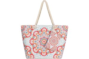 Glovios Sac de Plage Femme XXL, Grand Sac de Plage avec Fermeture à Glissière pour Les Achats Voyages