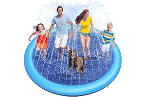 Peteast Anti-Slip Splash Pad for Kids and Dogs - 86in 0.58 mm Thicken Sprinkler Dog Pool for Summer Outdoor Water Toys - Fun Backyard Play Mat for Pets
