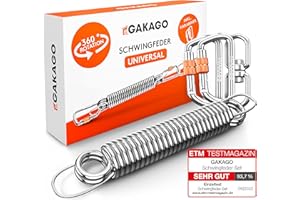 Gakago Schwingfeder für Hängesessel - Angenehmes Schwingen durch 360° Feder mit Drehwirbel - Extra sicheres Stahlfeder Set mit Sicherungsedelstahlseil und 2 Karabiner mit Schraubverschluss