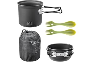 TRAIL OUTDOOR LEISURE Trail Camping Cookware Set, 1-2 Person Outdoor Hiking Camp Cooking Kit, Non Stick Hard Anodised Aluminium, 400ml & 900ml Cook Pots/Bowls, 2 x PP Sporks, Lightweight Portable Stackable with Mesh Bag