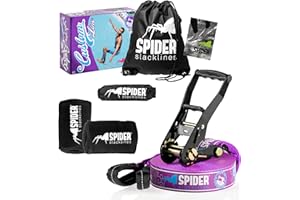 SPIDER SLACKLINE TKSA1 - Kit Slackline Custom - Matériel de Haute qualité pour slackliners avancés ou débutants - Set Complet de Sangle de 15 m de Longueur 1xCliquet
