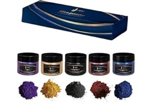‎AARTSZ Epoxy Resin Paint Metallic Powder Set 5 x 20 g, AArtsZ Mica Powder, Epoxy Resin Paint, Colour Pigments, Pigment Powder for DIY, Quality Cosmetics, Soap Colour, Candle Wax, Slime, Nail Polish
