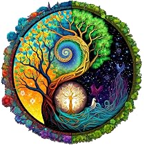 Holzpuzzle Für Erwachsene – 100 Teile Yinyang Baum Mit Tierformen