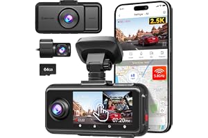REDTIGER A6 3 Channel 2.5K Front + 1080P Rear and Interior Dash Cam with 64GB Card, Switch to 4K +1080P Dual Camera Mode, 5G WiFi GPS, 3" Touch Screen, Voice Control, Adjustable Mount and Cabin Camera
