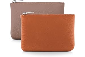 TIESOME Lot de 2 porte-monnaie en polyuréthane avec fermeture éclair et motif litchi pour femme - Mini porte-monnaie pour femme - Pour carte de crédit, carte d'identité, clé, casque, rouge à lèvres,