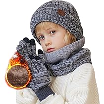 Yutdeng Hiver Bonnet Chapeau Écharpe Gants Ensemble Enfants Chaud Épais