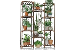 Bamworld Soporte para Plantas Estantería para Plantas de Exterior e Interior Estante para Colgar Varias Plantas, Jardinera Alta de Madera para Salón, Patio, Balcón, Jardín, Marrón