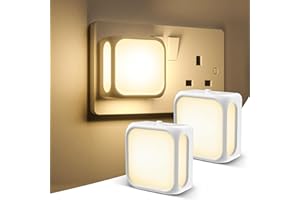 PURSNIC Night Light Plug in Wall, with Dusk to Dawn Photocell Sensor, 3000K Warm White, Brightness Adjustable, 1W LED Night Light for Kids, Bedroom, Hallway, Stairs, 2 Pack