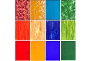 SELLINER 12 Pcs Stained Glass Sheets,4 x 6 Inch Stained Glass,Colored DIY Art Supplies for Cathedral,Variety Mosaic Tiles,Mosiac Making Projects for DIY Home Decoration