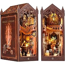 MoKo Book Nook Kit, 3D-Holzpuzzle Buch Nook mit LED-Leuchten, DIY-Miniaturhaus-Bausatz, Buch-Nook Dekoration Geschenke für Erwachsene, Familie