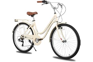 Hiland 26 tums stadscyklar för vuxna, Step-Through ram, damcykel med bagagehållare och korg, män och kvinnor, 7-växlad krets