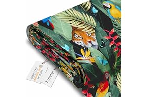 DreamRoots Tela impermeable por metros 600D 220g/m - Tela para tapizar sillas, cojines, sofas - Lona impermeable exterior 160 cm ancho Jaguar and Palm Leaves 1M