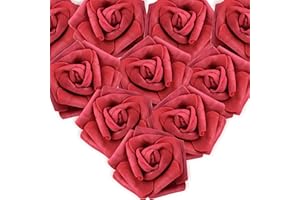 MEJOSER 50PCS Rose Rouge Artificielle 7cm Fleur Saint Valentin Tête de Fleur Décoration Toussaint Anniversaire Mariage Party Cérémonie Accessoire de Cheveux (Rouge de Vin)