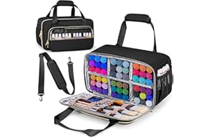 Prokva Acrylic Paint Organizer Case for 54 Bottles (2 oz), Craft Paint Storage Organizer with Shoulder Strap, Paint Bottle Organizer Bag with Brush Storage, Black