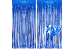 COOLON 2 Pack Foil Fringe Curtain 3ft x 6.5ft, Metallic Tinsel Backdrop Streamers for Party, Birthday, Wedding, Graduation Decorations (Blue)