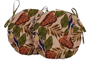Vargottam Indoor/Outdoor Round Bistro Chair Cushions Block Print 15-Inch Bistro Chair Pads Waterproof Seat Chair Cushion For Home/Office- Set Of 2 (Peach)