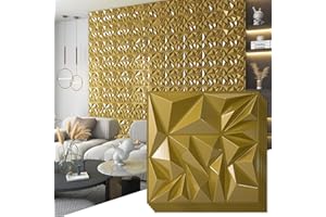 Art3d Lot de 33 panneaux muraux 3D pour décoration murale intérieure, panneaux muraux texturés en losanges pour jeux vidéo,salon,arrière-plan mural TV – 30,5 x 30,5 cm,3㎡,doré