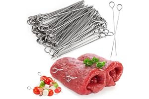 AILUYA Juego de 80 Pinchos Barbacoa, Brochetas para Rouladenspieß de Acero Inoxidable de 10,5-11cm, Reutilizables Brochetas Largas para Carne para Pinchos de Rondas, Marisco y Verduras, Plateadas