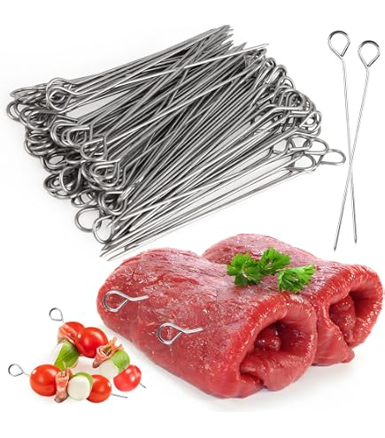 80 Pièces Aiguilles à Roulade En Acier Inoxydable 15 Cm - Brochettes Barbecue Multifonctions Avec Anneau
