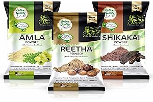 Online Quality Store Amla, Reetha, Shikakai Powder Combo Powder Pack For Hair R (Pack Of 3, Total 380G Pack), All Hair Type, Oily, Dry, Thick, Damaged, 3 Count