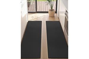 COLOR&GEOMETRY Kitchen Rug Set 2 Piece Kitchen Floor Mat, Cushioned Anti Fatigue Kitchen Mat Non Skid Waterproof Comfort Standing Runner, 17"x59"+17"x59", Black