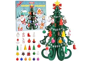LEMESO Calendario de Adviento Mini Árbol de Navidad de Madera con 24 Adornos Colgantes Decoración DIY Regalo Navidad para Niños, 19cm