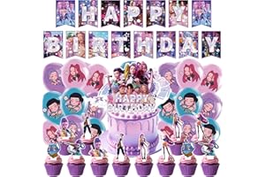 XTAGUVDM Kit de Decoración de Cumpleaños de 44 Piezas, Pancarta, Adorno para Tarta, 24 Adornos para Cupcakes, 18 Globos y Cinta, para Cumpleaños Infantiles y Fiestas Temáticas