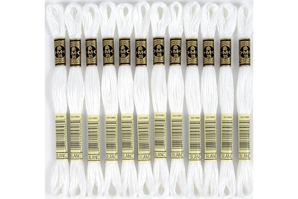 DMC Lot de 12 paquets de coton à broder à 6 brins Blanc 8 m